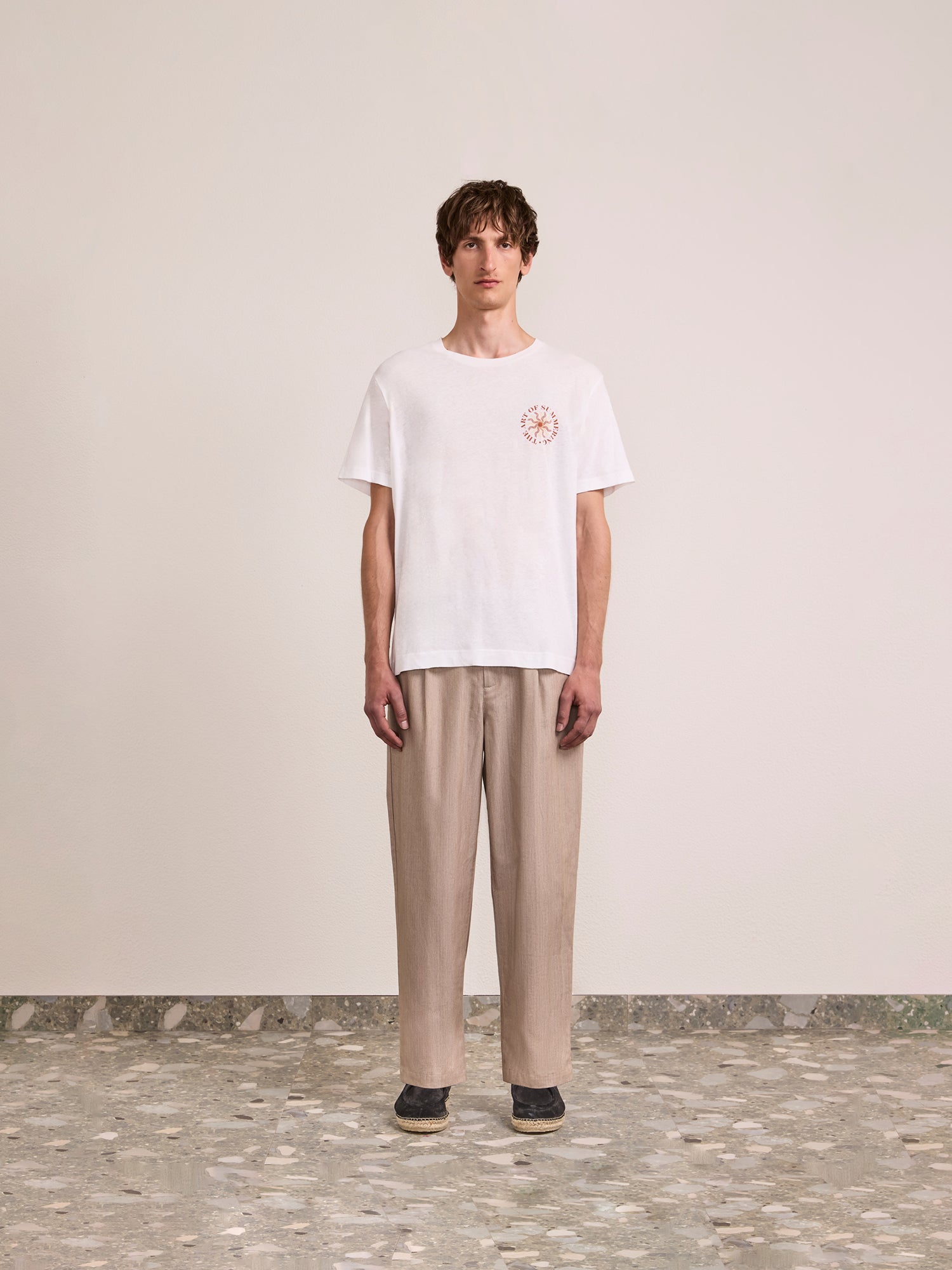 DINIS PRINTED COTTON-LINEN T-SHIRT