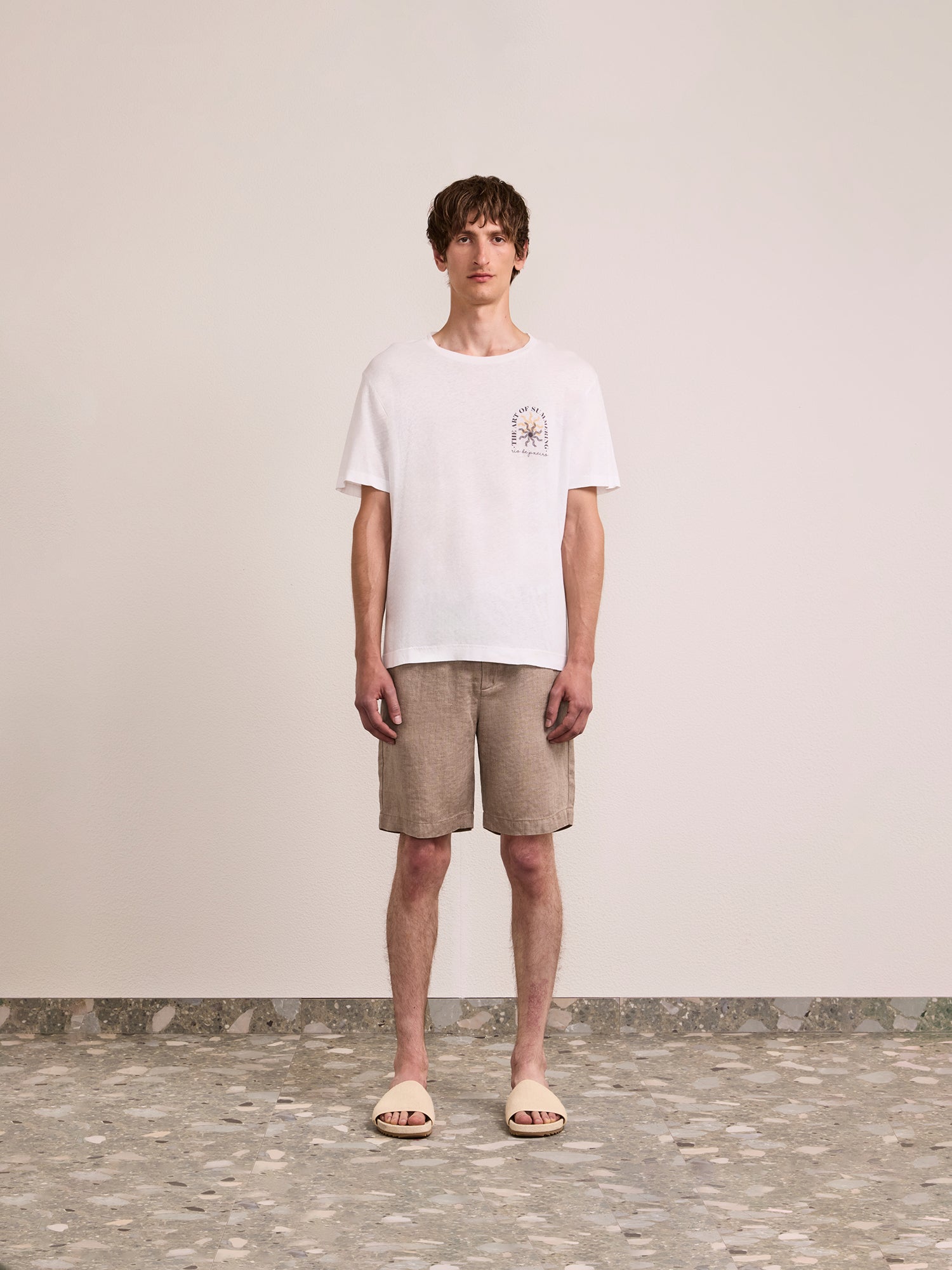 DINIS PRINTED COTTON-LINEN T-SHIRT
