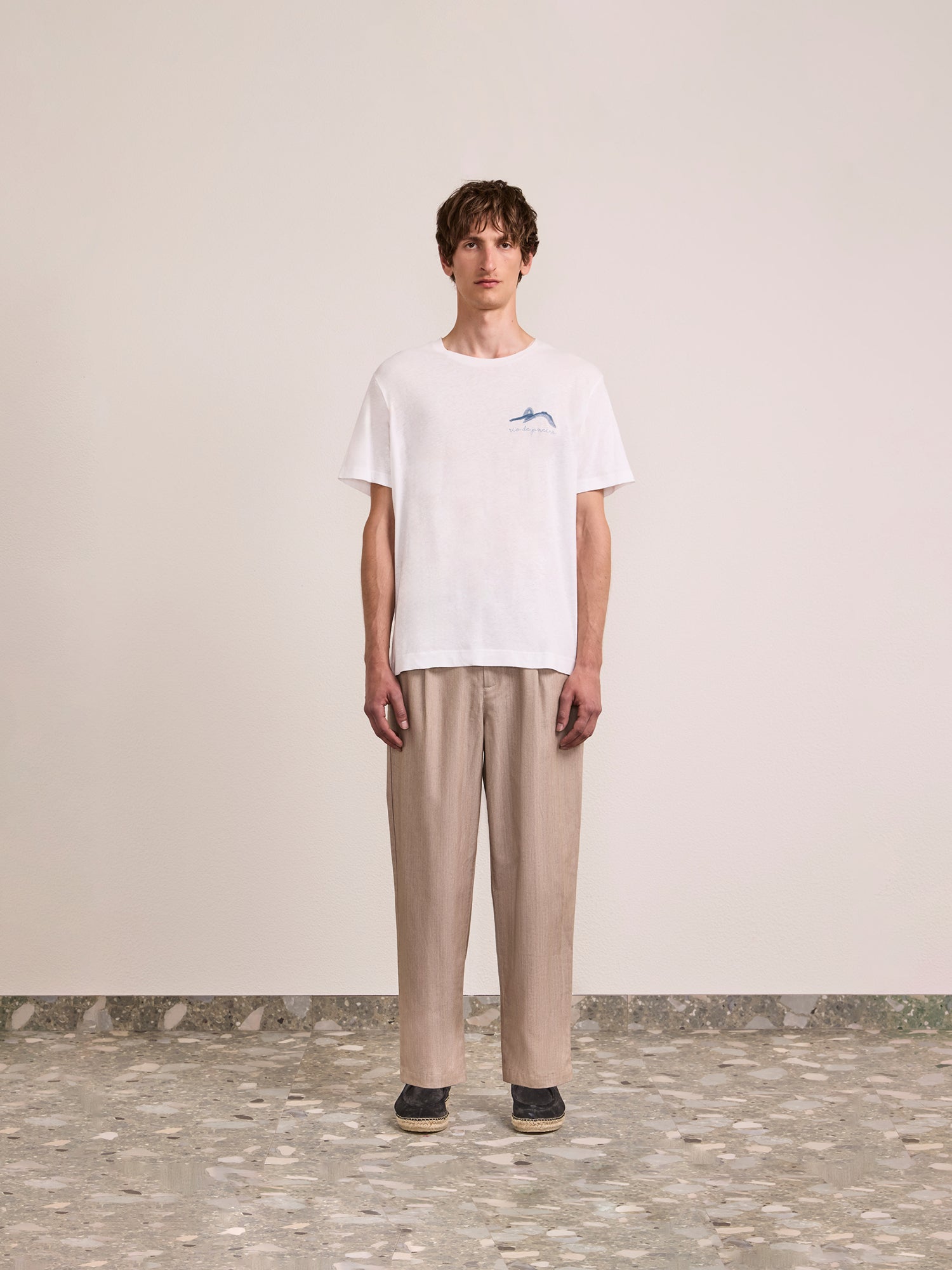 DINIS PRINTED COTTON-LINEN T-SHIRT